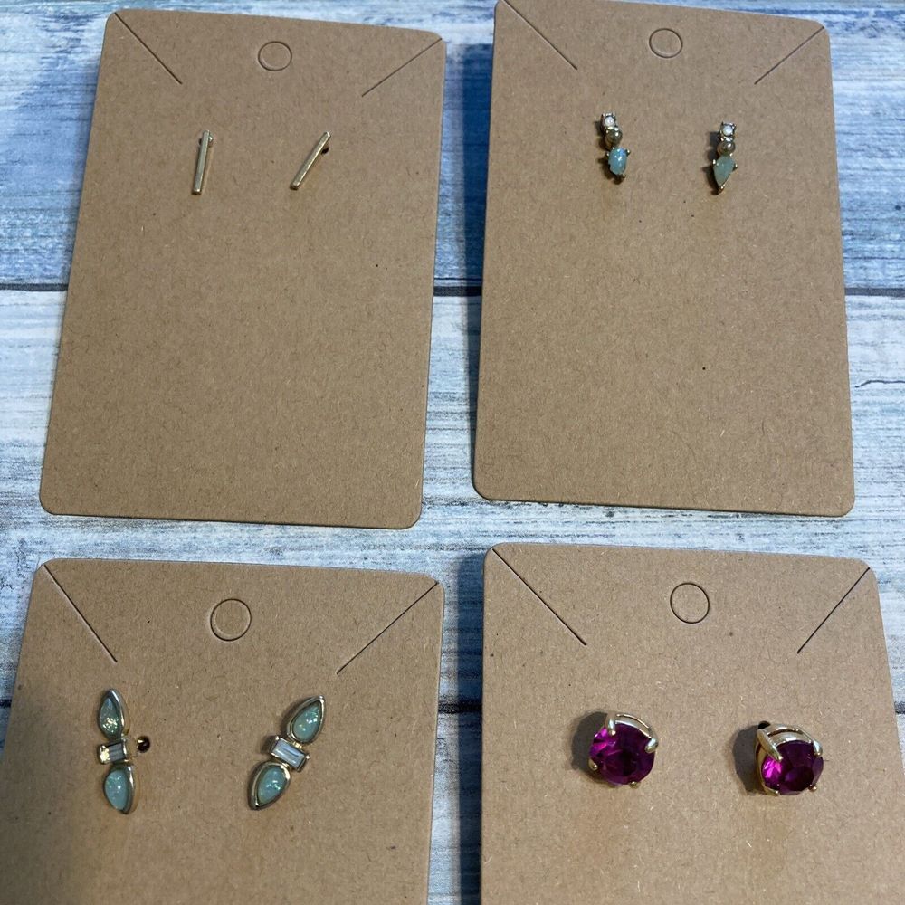 EARRING Lot of 4 pairs Gold Tone Opal Fuchsia stones unbranded